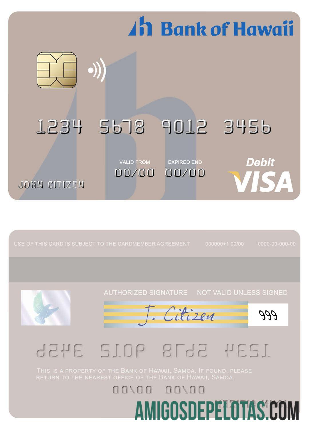 Cartão de débito Visa Samoa Bank Of Hawaii modelo